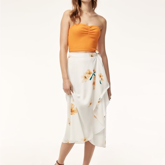 Wilfred Dresses & Skirts - Aritzia Wilfred White Floral “Eleta” Wrap Skirt